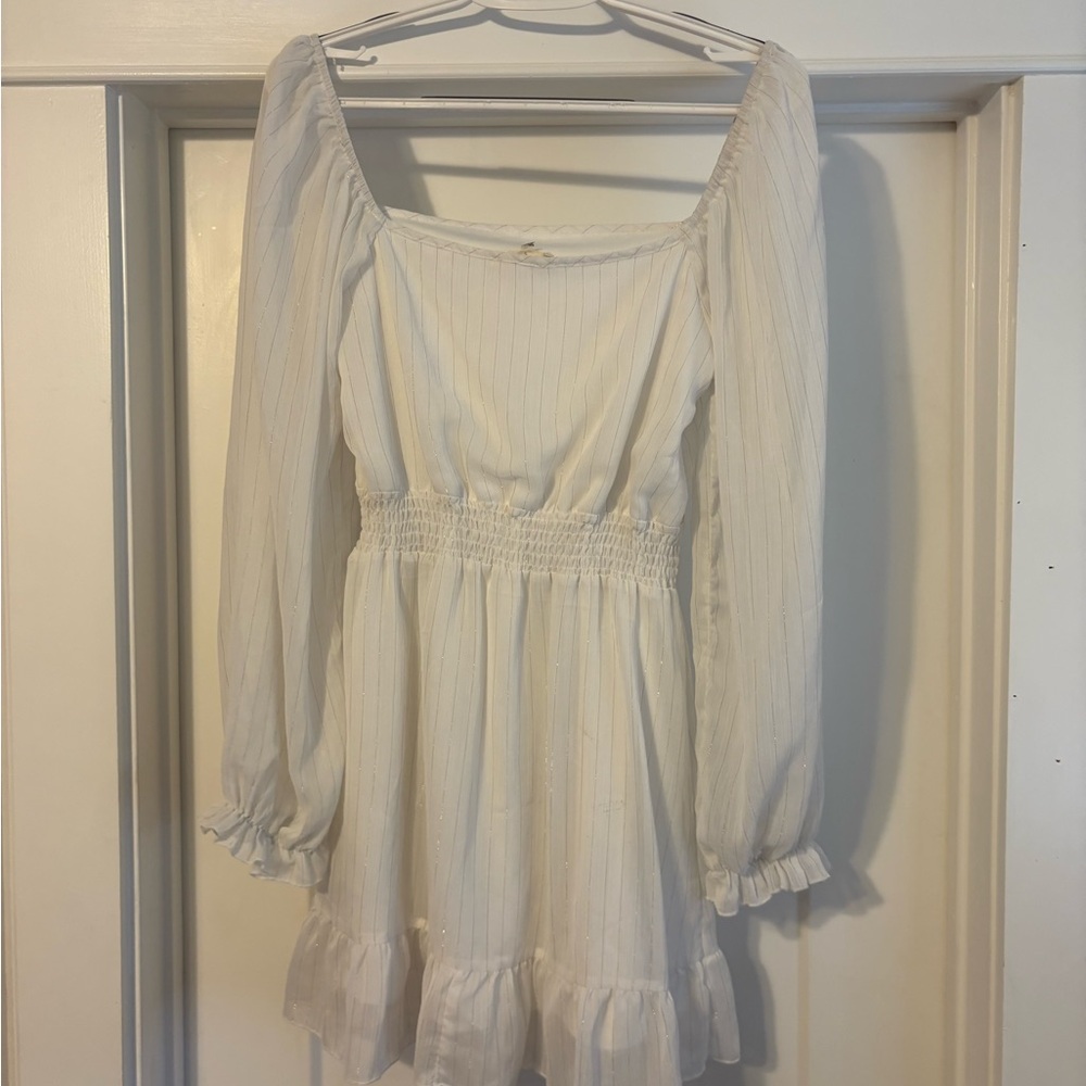 White Long Sleeve Smocked Dress
